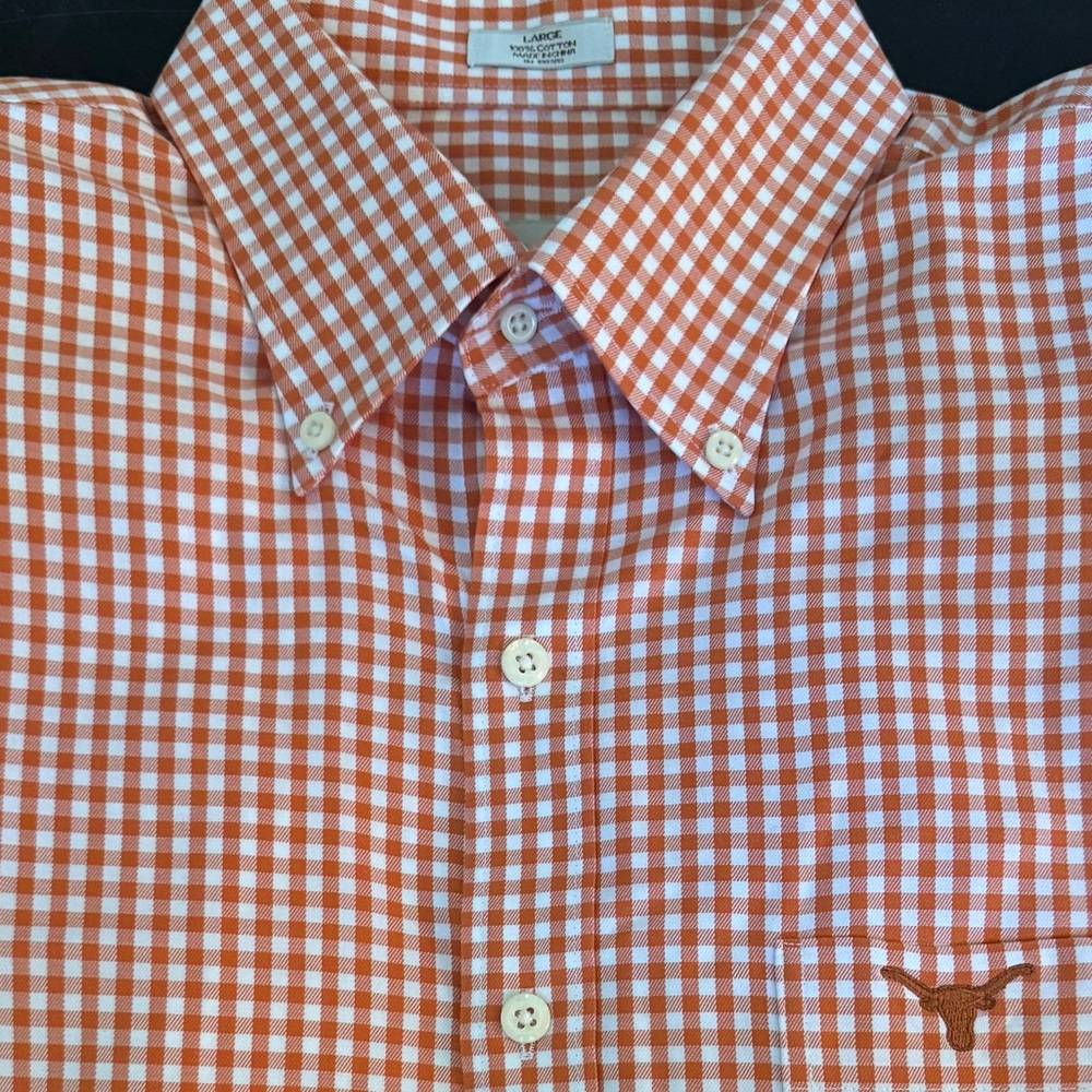 Game Day Peter Millar Orange and White Nanoluxe Button Down w/Longhorn